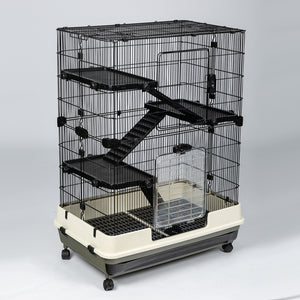 【VIDEO provided】4-Tier 32 inch Small Animal Metal Cage Height Adjustable with Lockable  Top-Openings Removable for Rabbit Chinchilla Ferret Bunny Guinea Pig ,EVEN FOR HAMSTERS(black)