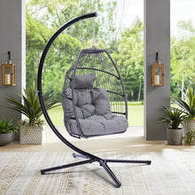 Load image into Gallery viewer, Outdoor Patio Wicker Folding Hanging Chair,Rattan Swing Hammock Egg Chair With C Type Bracket, With Cushion And Pillow
