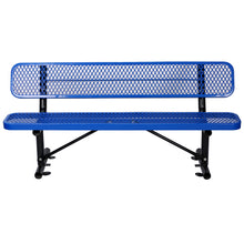 Load image into Gallery viewer, 6 ft. Outdoor Steel Bench with Backrest BLUE
