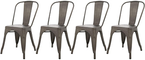BTExpert Metal Distressed Rustic Chic Indoor Outdoor Stackable Bistro Cafe Dining Side Chairs Set of 4