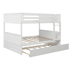 Full Over Full Bunk Bed with Twin Size Trundle, White