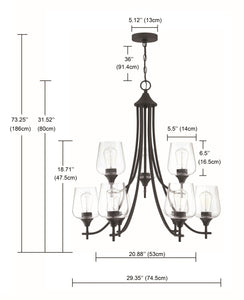 9-Light Matte Black Classic Chandelier With Glass Shades