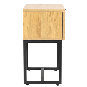 Nightstand Side Table, End Table, Sofa Side Table, with Wicker Rattan, Wood Color MDF and Black Steel Frame
