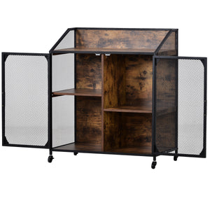 TREXM Cabinet Metal Mesh Double Door with Universal Wheel,  Different Space Size Kitchen Cart (Distressed Brown)