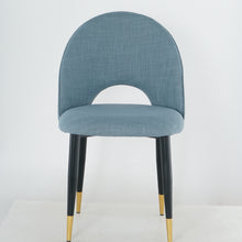 Load image into Gallery viewer, Blue Nordic Style Dining Room Furniture Comfortable Decoration similar to sackcloth Fabric Seat Dining Chair With Black Golden Legs(Set of 2)
