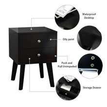 Load image into Gallery viewer, Mid-Century Modern Modern Bedside Table, 2-Drawer with Open Shelves, black
