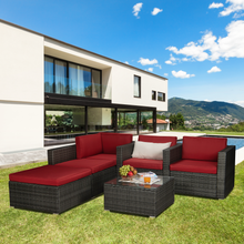 Load image into Gallery viewer, Beefurni Outdoor Garden Patio Furniture 6-Piece Gray PE Rattan Wicker Sectional Red Cushioned Sofa Sets with 1 Beige Pillow
