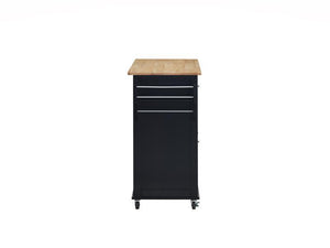 1-Pc Grady Cottage Style Kitchen Island Storage Cart Natural Finish Top Black Color
