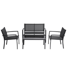 Load image into Gallery viewer, 4 Pieces Patio Furniture Set Outdoor Garden Patio Conversation Sets Poolside Lawn Chairs with Glass Coffee Table Porch Furniture (Black)
