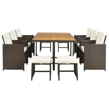 Load image into Gallery viewer, TOPMAX Patio All-Weather PE Wicker Dining Table Set with Wood Tabletop for 10, Brown Rattan+Beige Cushion (11-Piece)
