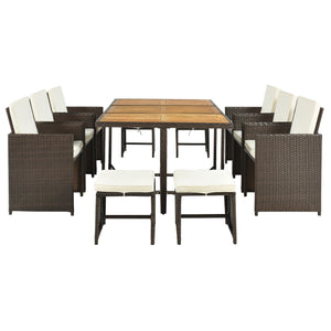 TOPMAX Patio All-Weather PE Wicker Dining Table Set with Wood Tabletop for 10, Brown Rattan+Beige Cushion (11-Piece)