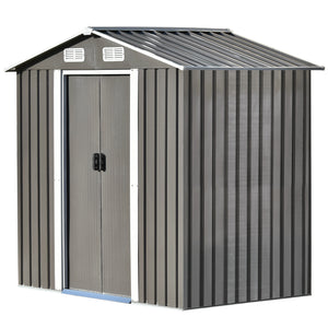 TOPMAX Patio 6ft x4ft Bike Shed Garden Shed, Metal Storage Shed with Lockable Door, Tool Cabinet with Vents and Foundation for Backyard, Lawn, Garden, Gray