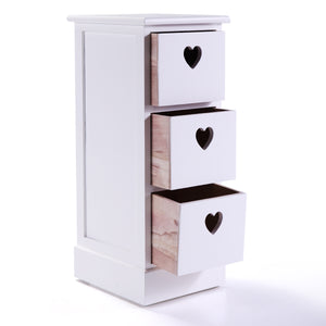 Modern Wood Nightstand Cabinet, Bed Side Table with 3 Drawers, Files Organizer Furniture for Living Room Bedroom Office, White with Heart-Shaped Cut-outs