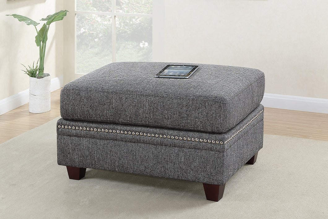 Cocktail Ottoman Cotton Blended Fabric Ash Black Color Nailheads Ottomans