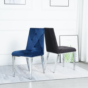 Modern luxury home furniture dinning room chairs chrome legs Blue velvet fabric dining chairs(Set of 2)