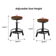 Load image into Gallery viewer, Industrial Adjustable Height Bar Stools Set of 2, 19.7-27.1 Inch Vintage Round Wood and Metal Bar Stools for Kitchen Dining Counter Brown
