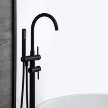Load image into Gallery viewer, TrustMade Double Handle Freestanding Tub Filler with Handshower, Matte Black - R01
