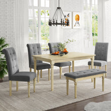 Load image into Gallery viewer, TOPMAX 6 Piece Dining Table set with Tufted Bench,Wooden Kitchen Table Set w/ 4 Upholstered Dining Chairs,Gray
