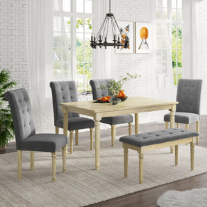 TOPMAX 6 Piece Dining Table set with Tufted Bench,Wooden Kitchen Table Set w/ 4 Upholstered Dining Chairs,Gray