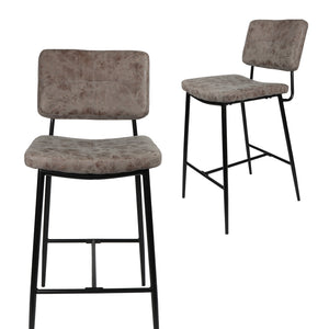 Bar Stools Set of 2, 25" Hight Back Stool Upholstered Counter Chair Heavy-Duty Steel Frame Pub Breakfast Bar Chairs for Kitchen, Gray