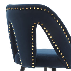 A&A Furniture,Akoya Collection Modern | Contemporary Velvet Upholstered Connor 28" Bar Stool & Counter Stools with Nailheads and Gold Tipped Black Metal Legs,Set of 2 (Blue)