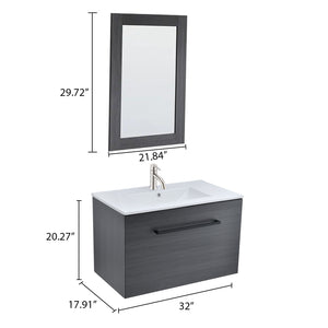 Wall-Mounted 32-inch Wide, Black Bathroom Vanity Cabinet Set
