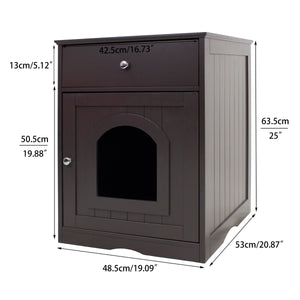 Wooden Pet House Cat Litter Box Enclosure with Drawer, Side Table, Indoor Pet Crate, Cat Home Nightstand