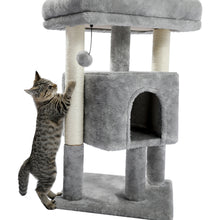 Load image into Gallery viewer, 28.4 Inches Small Cat Tree for Indoor Cats Polyester Plush Cat Tower with Beige Condos, Spacious Perch,Scratching Sisal Posts Plush-covered posts and Replaceable Dangling Balls Gray
