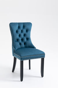 Upholstered Button Tufted Back  Velvet Dining Chair with Nailhead Trim and Solid Wood Legs 2 Sets