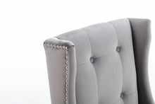 Load image into Gallery viewer, Classic Gray Velvet Upholstered Wing-back Dining Chair with Solid Wood Legs
