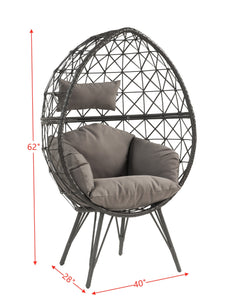 ACME Aeven Patio Lounge Chair, Light Gray Fabric & Black Wicker 45111