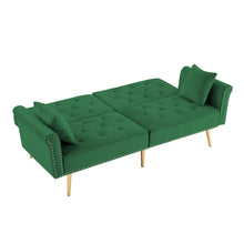 Load image into Gallery viewer, Modern Velvet Tufted Sofa Couch with 2 Pillows and Nailhead Trim, Loveseat Sofa Futon Sofa Bed with Metal Legs  for Living Room.
