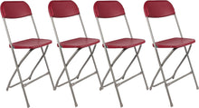 Load image into Gallery viewer, BTExpert Red Plastic Folding Chair Steel Frame Commercial High Capacity Event Chair lightweight Set for Office Wedding Party Picnic Kitchen Dining Church School Set of 4
