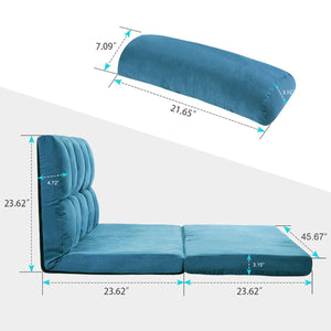 Double Chaise Lounge Sofa Floor Couch and Sofa with Two Pillows (Blue)