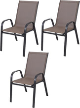 Load image into Gallery viewer, BTExpert Indoor Outdoor 27.5&quot; Square Restaurant Table Stainless Steel Silver Aluminum + 3 Brown Flexible Sling Stack Chairs Commercial Lightweight
