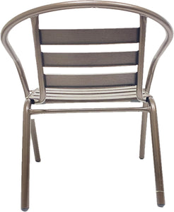 BTExpert Indoor Outdoor 23.75" Round Restaurant Table Stainless Steel Silver Aluminum + 4 Bronze Metal Slat Stack Chairs Lightweight