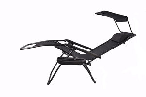 Outdoor Zero gravity Chair lounge patio beach Canopy Sunshade Cup Holder Black