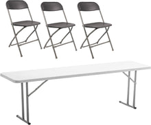 Load image into Gallery viewer, BTExpert 4 Piece Folding seminar Table Portable and Chair Set, 6-Foot long 18&quot; Wide 29&quot; High Training Table Portable &amp; 3 Adult Gray Chairs.
