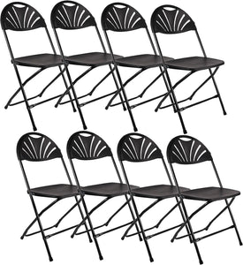 BTExpert Black Plastic Folding Chair Steel Frame Commercial High Capacity Event Chair lightweight Wedding Party Set of 8