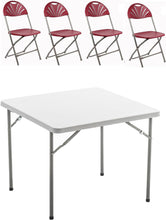 Load image into Gallery viewer, BTExpert 5 Piece Folding Card Table Portable and Chair Set, 34&quot; Square Granite White Plastic Table Portable, 4 Adult floral Red Chairs for board games nights gatherings party home indoor outdoor
