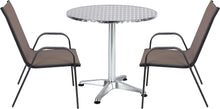 Load image into Gallery viewer, BTExpert Indoor Outdoor 27.5&quot; Round Restaurant Table Stainless Steel Silver Aluminum + 2 Brown Flexible Sling Stack Chairs Commercial Lightweight
