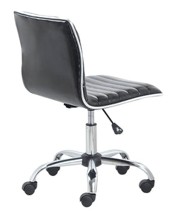 Mid Back Armless Ribbed Task Leather Chair, Black Upholstery/Chrome