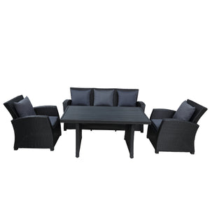 U_STYLE Outdoor Patio Furniture Set 4-Piece Conversation Set Black Wicker Furniture Sofa Set with Dark Grey Cushions