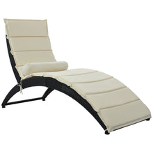 Load image into Gallery viewer, GO Patio Wicker Sun Lounger, PE Rattan Foldable Chaise Lounger with Removable Cushion and Bolster Pillow, Black Wicker and Beige Cushion
