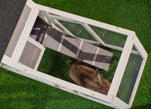 Rabbit Hutch Indoor Outdoor, Wooden Chicken Coop, Bunny Cage Hen House with Run, Ventilation Door, Removable Tray, Ramp, Sunlight Panel, Backyard Garden Animals Pet Cage (Gray)