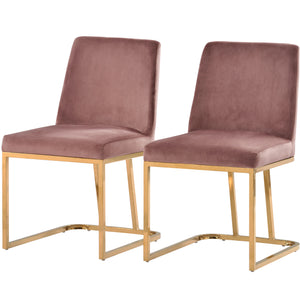 TOPMAX Modern Minimalist Gold Metal Base Upholstered Armless Velvet Dining Chairs Accent Chairs Set of 4, Pink
