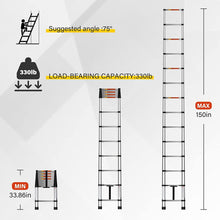 Load image into Gallery viewer, YSSOA Telescoping Ladder 12.5FT Aluminum One-Button Retraction Extension System for Indoor and Outdoor Use, 330lb Load Capacity,Sliver,3.8m/12.5FT,HILADRTELESCOPIC150

