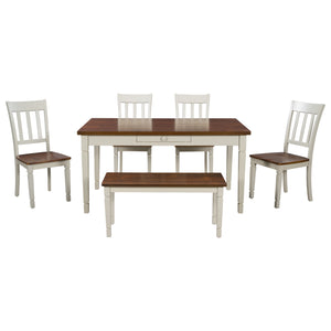 TREXM Stylish Wooden Furniture Kitchen Table Set 6-Piece with Ergonomically Designed Chairs (Brown+Cottage White)