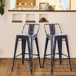 TREXM Low Back Indoor and Outdoor Metal Chair Barstool Set of 2 (Golden Black)