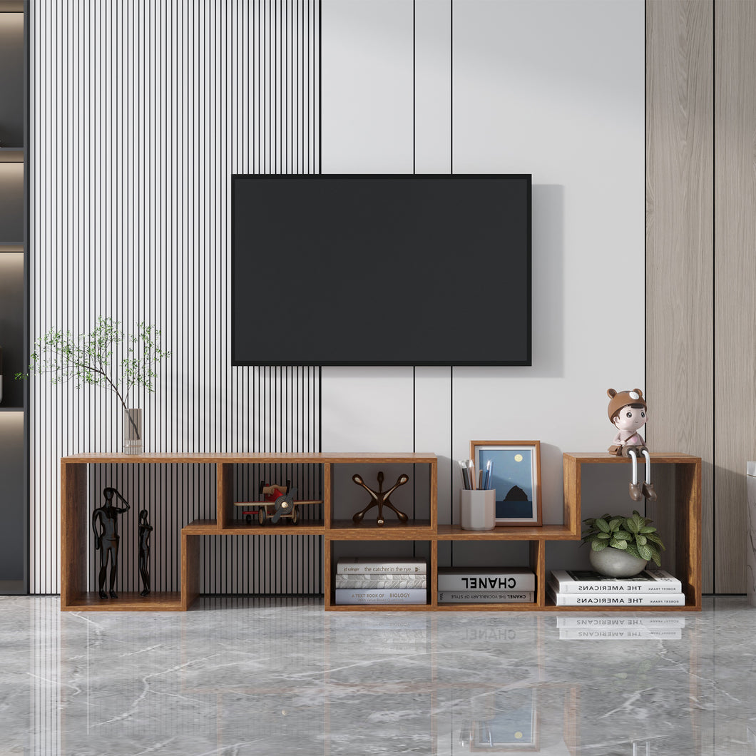 Double L-Shaped TV Stand，Display Shelf ，Bookcase for Home Furniture,Walnut